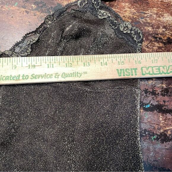 90s Y2K Vintage Victorias Secret Glitter Black Gold Mini Lace Trim Slip Dress L - Picture 3 of 5